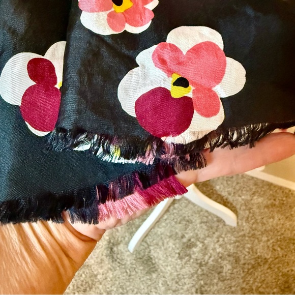 Kate Spade Cherry Blossom Silk Scarf Black & Pink - Picture 6 of 12